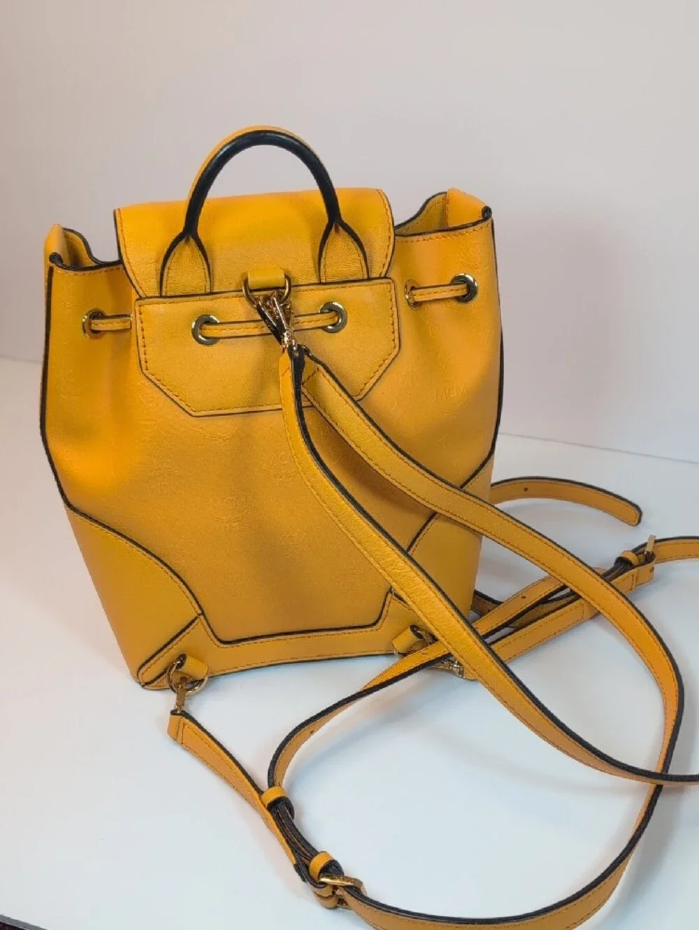 MCM Claudia Yellow Monogram Studded Backpack - Picture 5 of 13